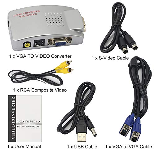 GINTOOYUN VGA to RCA Adapter,Composite VGA to Video,S-Video Converter,for HDTV, Monitors, Laptop, Desktop, PC.