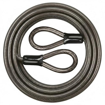 Security Cable with Loops, 12MM Heavy Duty Lock Cable, 4FT 7FT 10FT 15FT 25FT 30FT Vinyl Coated Rust-Proof Flexible Steel Bicycle Security Cable for Motorcycle, Furniture, Gates (Black, 10FT) - size: 10FT