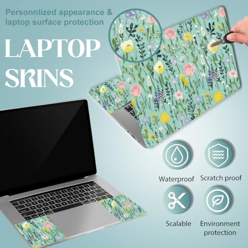 SUPERDANT 3 Pcs Laptop Skin Sticker Set Botanical Green Floral Decal for 12-16 Inch Scratch Resistant Vinyl Wrap 14.9x10.6in - style: Flowers and Plants
