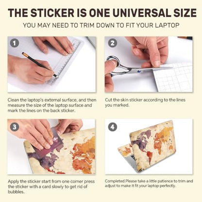 3Pcs Map Laptop Skin Sticker Universal Removable Vinyl Stickers Fits for 12.1 13 14 15.6 16 Inch Waterproof Notebook Decal Cover Gift - style: map
