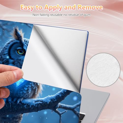 Laptop Skin Sticker Decal 12" 13" 13.3" 14" 15" 15.6",Waterproof Scratch Resistant Vinyl,Reusable Easy to Apply,for MacBook HP Dell Notebooks Netbooks Laptop,2 Wrist Pads,Blue Owl Snow - color: Blue Owl Snow