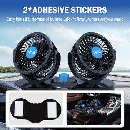 XOOL Car Fan 12V Portable Auto Cooling Fan with Cigarette Lighter Plug, 360° Rotatable High Power Vehicle Fan for Truck SUV RV - size: Cigarette Dual Fan - Front (Enhanced)