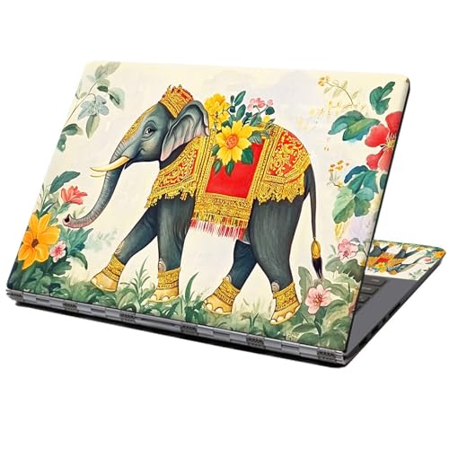 Laptop Skin Sticker Decal 12" 13" 13.3" 14" 15" 15.6",Waterproof Scratch Resistant Vinyl,Reusable Easy to Apply,for MacBook HP Dell Notebooks Netbooks Laptop,2 Wrist Pads,Elephant Flower - color: Elephant Flower