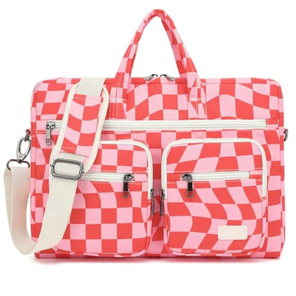 DACHEE Laptop Shoulder Bag for 15 Inch/15.6 Inch Macbook Pro - color: New Pink Checher