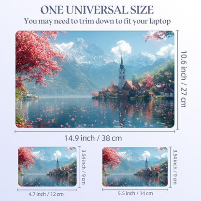 Universal Laptop Skin Sticker Decal,15.6 Inch Laptop Vinyl Cover for 13" 14" 15.6" Laptop,Scratch-Resistant Waterproof Protector Wrap,Reusable with Wrist Pads,Cherry Blossom Lake Village - color: Cherry Blossom Lake Village
