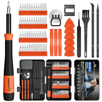 STREBITO Micro Screwdriver Set 64 in 1 Magnetic Screwdriver Set with Torx | Triwing, Pentalobe, Gamebit, Electronic Repair Tool Kit for Computer, PC, Laptop, Phone, PS5, XBOX, Switch, Watch, Eyeglasses - color: Updated Orange
