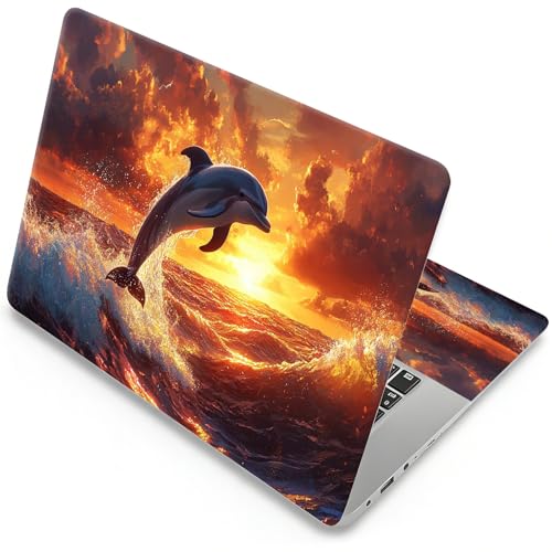 Universal Laptop Skin, DIY Cut-to-Fit Vinyl Cover Compatible with HP, Dell, Lenovo, Mac (13.3" to 15.6"), Anti-Scratch, No Residue & Bubble-Free Protective Decal Sticker, Dolphin Sunset Ocean - color: Dolphin Sunset Ocean