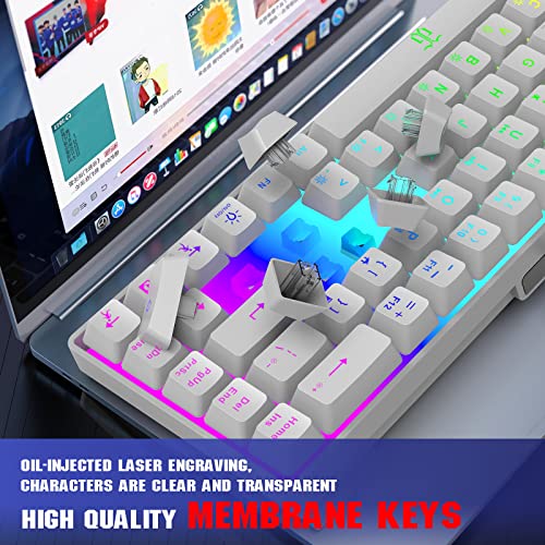 Snpurdiri 60% Percent Gaming Keyboard, Compact RGB Backlit Ergonomic Small Mini Keyboard for Windows, PC, Laptop, Gaming (68 Keys, White) - color: White