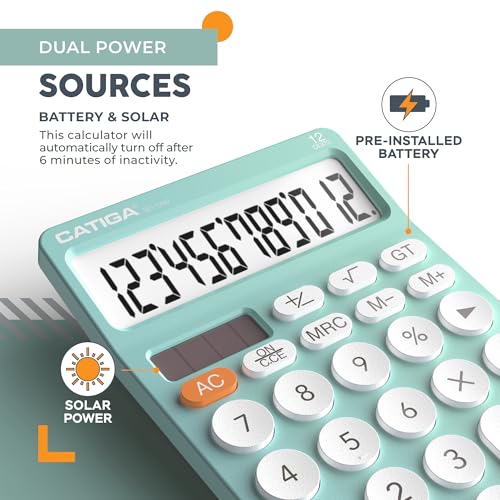 CATIGA 12 Digit Desktop Calculator Basic Desk Calculator with Large LCD Display, Big Buttons, 4 Function, Solar and Battery Dual Power, for Office, School, Home, SD-1292 Fresh Blue - color: 5.2) Fresh Blue