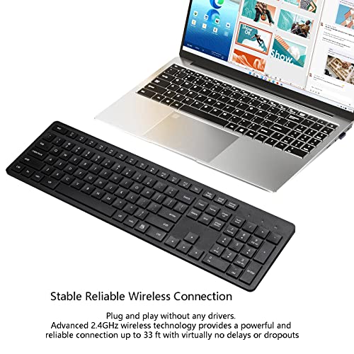 Harburfine Wireless Keyboard, 2.4G USB External Silent Cordless Keyboard for Windows Chrome Laptop Computer PC Desktop Notebook Chromebook, Quiet 106 Keys Full Size with Number Pad (Black)