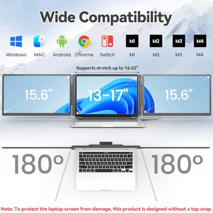 KEFEYA 15.6" Laptop Screen Extender, 1 Cable Connect, Triple Laptop Monitor Extender with Magnetic Power Bank, 1080P FHD Monitor for Laptop, Compatible with Mac, Windows, Android for 13-17" Laptops