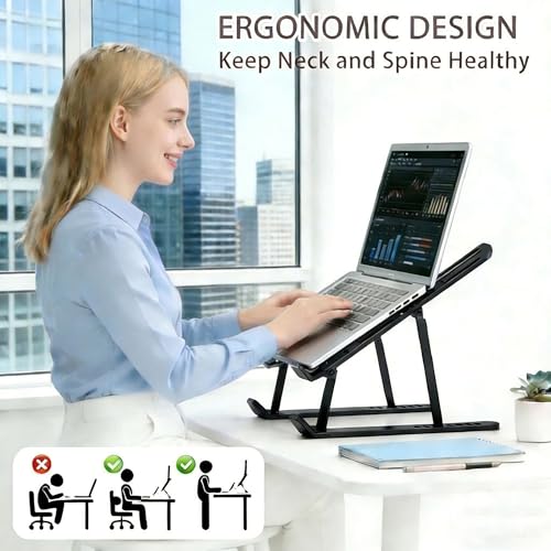 Ergonomic Foldable Computer Stand, 10-Level Height Adjustable Aluminum Laptop Stand, Compatible with 17.3 Inch Laptops, Tablets & Drawing Tablets, for MacBook, HP, Lenovo, Dell (Black) - color: Black