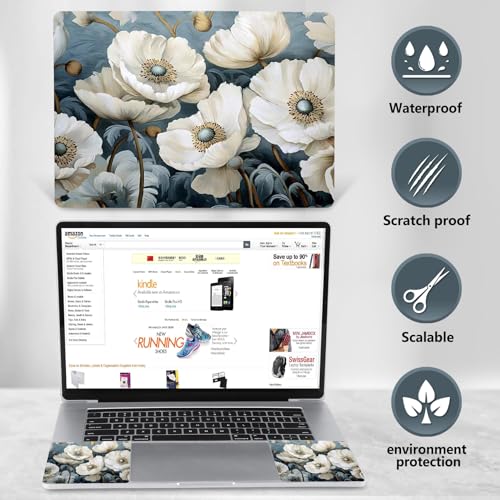 AIMSA Laptop Skin Sticker Decal, 13/13.3/14/15/15.4/15.6 inch Laptop Art Decal Universal Cover, Scratch Resistant Notebook Skin Protector, White Flowers - color: White Flowers