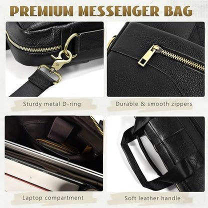 Leather Laptop Bag for Men Briefcase Fits 15.6 Inch Notebook Portable Shoulder Messenger Crossbody Bag for Travel Office - color: 17black