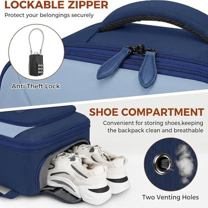 Vancropak 40L Carry on Backpack, Flight Approved Expandable Bag for Travel | Shoe Compartment, Fits 17" Laptop Bag, 3 Packing Cubes, 18x14x8 Inches Travel Backpack, Water Resistant, Anti Theft Suitcase - color: Blue