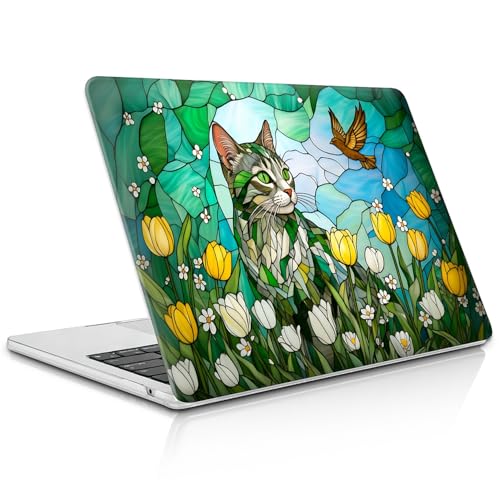 for MacBook Pro 16 Inch Release 2021/2023 Model A2485 A2780 Clear Computer Case,Novelty Premium Pattern Hardshell Laptop Case Tulip Meadow Stained Glass Feline - color: Tulip Meadow Stained Glass Feline, size: A2485/A2780(16 inch)-Clear