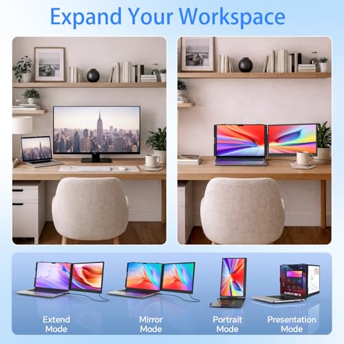 14" Laptop Screen Extender, 1080P FHD Dual Portable Monitor for Laptop with Speaker, USB-C/HDMI Plug & Play, Extended Screen for Mac/Windows/Chrome, Fit 13-17.3" Laptops - size: 14" Dual Monitor