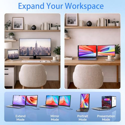 14" Laptop Screen Extender, 1080P FHD Dual Portable Monitor for Laptop with Speaker, USB-C/HDMI Plug & Play, Extended Screen for Mac/Windows/Chrome, Fit 13-17.3" Laptops - size: 14" Dual Monitor