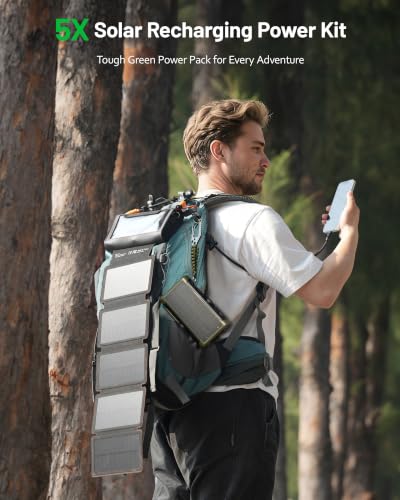Solar Charger Power Bank Kit: 20000mAh Wireless Portable Charger with 10W Foldable 5 Panels Storage Bag,Hand Crank Emergency & 20W PD Fast Charging External Battery Pack for Camping Travel