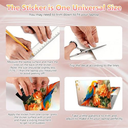Laptop Skin Sticker Decal 12" 13" 13.3" 14" 15" 15.6",Waterproof Scratch Resistant Vinyl,Reusable Easy to Apply,for MacBook HP Dell Notebooks Netbooks Laptop,2 Wrist Pads,Cute Parrot Flower - color: Cute Parrot Flower