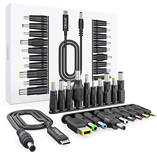 19pcs Laptop Adapter Kit for Crave PowerPack [USB-C to DC Cable + 19 adapters] for Acer, Asus, Lenovo, Fujitsu, Toshiba, DELL, HP, Compaq, Samsung, BenQ, Sony, IBM