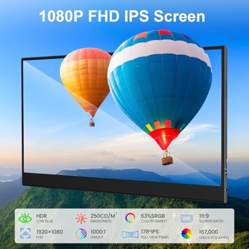 UFYQL 10-Point Touch Portable Monitor, 15.6" 1080P FHD IPS Screen, Aluminum Alloy Body with Smart Protective Cover, Dual USB-C & Mini HDMI Ports, VESA Mount Holes, for Laptop, PC,Phone