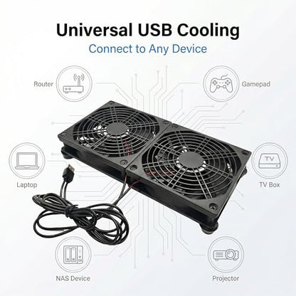 SV12025S05 Dual 120mm USB 5V 3-Speed Equipment Cooling Fan | For routers, receivers, DVRs and game consoles. Dual-fan set with adjustable speed for equipment cooling.