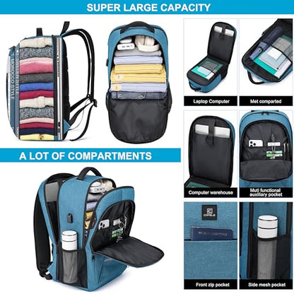 CAFELE Laptop Backpack, 17.3 Inch, Water-Repellent, USB Charging Port, for Business Travel School (Lake blue, 17.3 inches) - color: Lake Blue