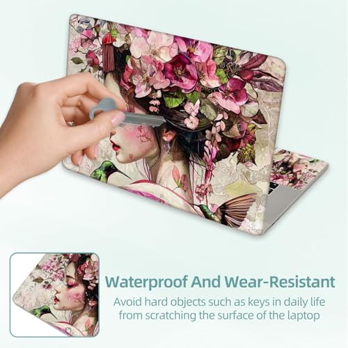 Universal Laptop Skin Decal, 3-Piece Vinyl Protector for 12 13 14 15.6" Notebook, Waterproof Anti-Scratch, Easy Trim & Bubble-Free Finish, Geisha with Flowers in Hair - color: Geisha with Flowers in Hair