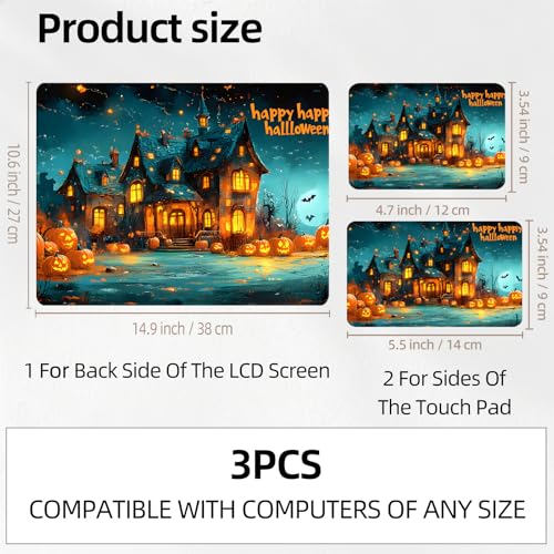 Halloween Town Glow Universal Laptop Skin Sticker 3PCS, Protective Decal Trim-to-Fit 11.6" 13.3" 14" 15.6" Laptop Vinyl Cover, Removable Anti-Scratch Computer Decal Protector - color: Halloween Town Glow