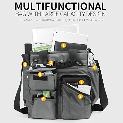IX INOXTO Mens Messenger Bag Laptop Shoulder Bag Computer Work Office Bag Waterproof Briefcases for Travel Work - color: Grey