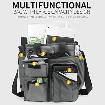 IX INOXTO Mens Messenger Bag Laptop Shoulder Bag Computer Work Office Bag Waterproof Briefcases for Travel Work - color: Grey