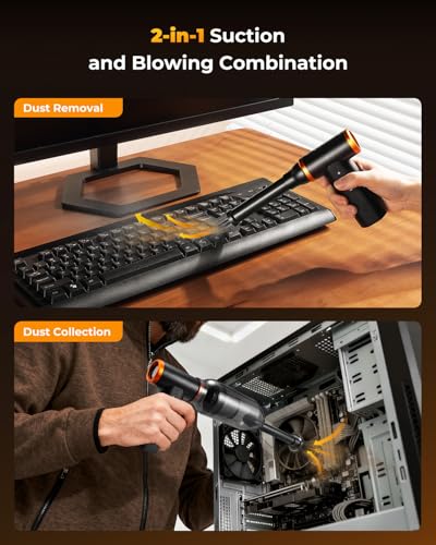 K&F CONCEPT Blower and Suction 2 in 1 Compressed Air Duster,300000RPM | 6000mAH,First Gear for 180 Minutes,3 Gear Adjustable,Brushless Motor Multiple Tools,for Computer,Keyboard,Car,Outdoor,BS400