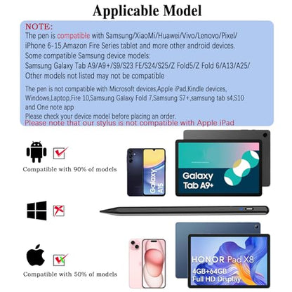 Stylus Pen for Android Tablet, Tablet Pencil for iOS/Android,Rechargeable Active Stylus Pen for Switch/iPhone/Samsung/XiaoMi/Huawei/Vivo/Lenovo and Other Android Smartphones and Tablets-Black - color: Black