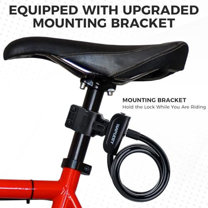 Hapleby Premium Bike Lock with 2pcs Keys, Professional Bike Cable Lock of 4 Feet, Heavy Duty Bicycle Lock Cable for Strong Anti-Theft, Come with 1PCS Mounting Bracket