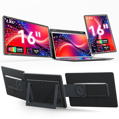 LXU 16" 1200P Laptop Screen Extender Monitor Portable | Detachable Triple Extended Monitor, Plug n Play for 12~16.5" Laptops, Black, S9G - size: 16" Screen Extender