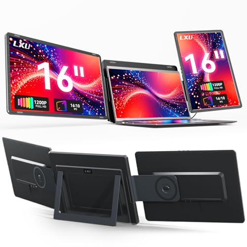 LXU 16" 1200P Laptop Screen Extender Monitor Portable | Detachable Triple Extended Monitor, Plug n Play for 12~16.5" Laptops, Black, S9G - size: 16" Screen Extender