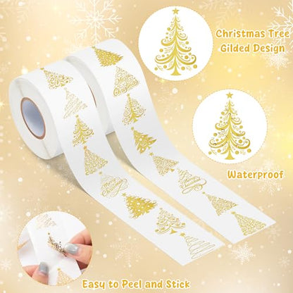 Foil Christmas Tree Stickers - 1000 Pcs Easy Peel Metallic Tree Waterproof Vinyl Reusable Laptop Self Adhesive Stickers Classroom Prizes Water Bottle Page Activity Pad Party Favors Skateboard - style: Gold Christmas Tree