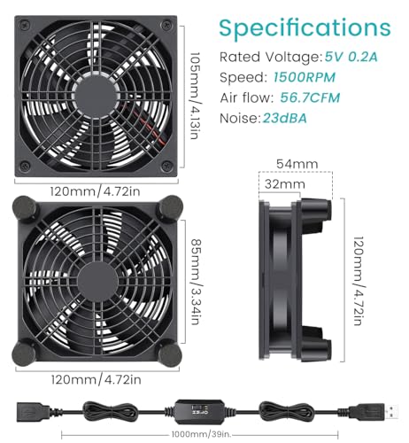 Wathai Cooling Case Fan for Receiver Xbox TV Box Router 120mm x 25mm 5V USB | USB Box 5V Power Fan Three Speed Settings for Modem DVR Computer Case Mini PC Cooling - style: 120mm USB fan