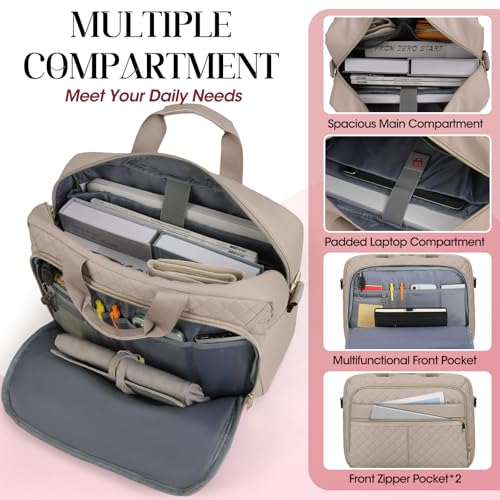 IGOLUMON Laptop Bag 15.6 Inch Laptop Briefcase for Women Men Waterproof Shoulder Computer Messenger Bag Large Laptop Bag Business Office Work Travel College, Khaki - color: Khaki