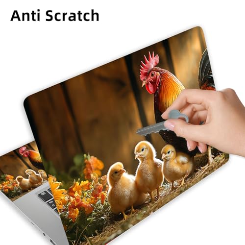 Aesthetic Laptop Skin Cover,12-15.6 Inch Universal Vinyl Sticker Decal,Rooster Chicks Sunflowers Waterproof Scratch-Resistant Notebook Wrap,Removable Residue-Free Protector - color: Rooster Chicks Sunflowers