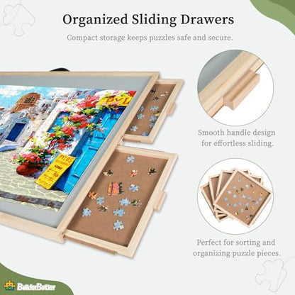 BuilderButler 1500 Pieces 2-in-1 Tilting & Rotating Puzzle Board – Portable Easel Puzzle Table with 4 Drawers & Cover, 34.25" x 25.2" for Puzzling, Fuse Beads, Diamond Painting - size: Medium-1500