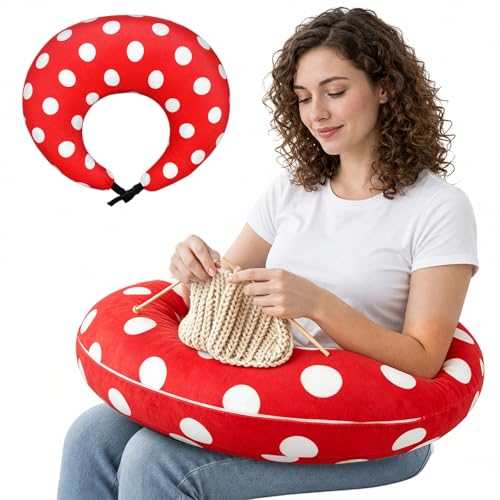Ergonomic U-Shaped Gaming & Lap Pillow for Crocheting - Cute Polka Dot Crochet Pillow with Elbow & Arm Support, Lap Desk Pillows for Reading, Playing or Crocheting, Suitable for Adults - Red - color: Red White Polka Dot