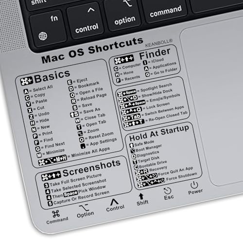 2 Pack Mac Keyboard Shortcuts Stickers for MacBook Air/Pro 13-16 Inch - Instant Shortcut Reference, Durable Clear & Matte Black Decals (2020-2026 Models, No Residue) - color: Transparent-black