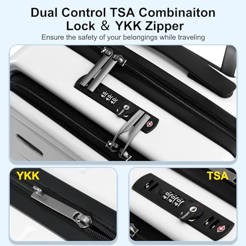 CENSIEN 20 Inch Carry On Luggage 22×14×9 Airline Approved with Front Pocket | Front Opening with Laptop Pocket,Lightweight ABS+PC Hard Shell Suitcases,360° Spinner Wheels,TSA Lock,YKK Zipper,White - color: White, size: 20 Inch
