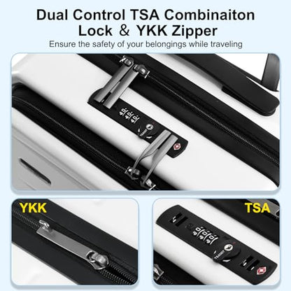 CENSIEN 20 Inch Carry On Luggage 22×14×9 Airline Approved with Front Pocket | Front Opening with Laptop Pocket,Lightweight ABS+PC Hard Shell Suitcases,360° Spinner Wheels,TSA Lock,YKK Zipper,White - color: White, size: 20 Inch