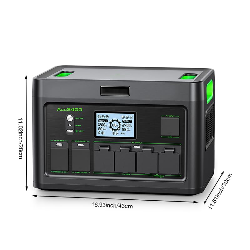 Portable Power Station 2400W Solar Generator for Home Use | 1843.2Wh UPS Home Battery Backup, LiFePO4 Battery Supply with 12 Outlets(2400W AC Outlets), 2Hrs Quick Charge, RV Camping - color: Silver