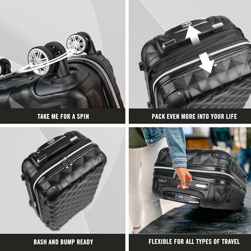 Kenneth Cole REACTION Diamond Tower Collection Lightweight Hardside Expandable 8-Wheel Spinner Travel Luggage, Black, 2-Piece Set (20" & 28") - color: Black, size: 2-Piece Set (20" & 28")