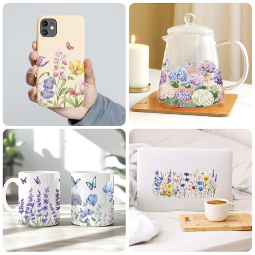Butterfly and Flower UV DTF Cup Wraps, 10 Sheets Transfer Sticker | Waterproof UV DTF Stickers, Custom Vinyl Decals for 16oz Coffee Cups Tumblers Bottles Mugs, DIY Gifts & Crafts - style: Butterflies and Flower Bushes
