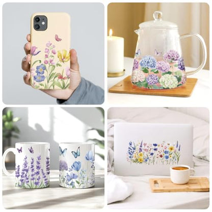Butterfly and Flower UV DTF Cup Wraps, 10 Sheets Transfer Sticker | Waterproof UV DTF Stickers, Custom Vinyl Decals for 16oz Coffee Cups Tumblers Bottles Mugs, DIY Gifts & Crafts - style: Butterflies and Flower Bushes